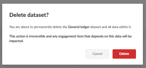 Dialog box to delete the general ledger dataset.